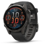 fēnix® 8 – 43 mm, AMOLED  Sapphire, Carbon grey DLC titanium with Black/pebble grey silicone band